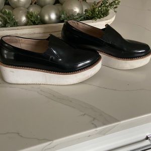 Solsana black leather platform shoe
